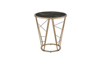 24" Champagne And Black Faux Marble Glass And Metal Round End Table HomeRoots