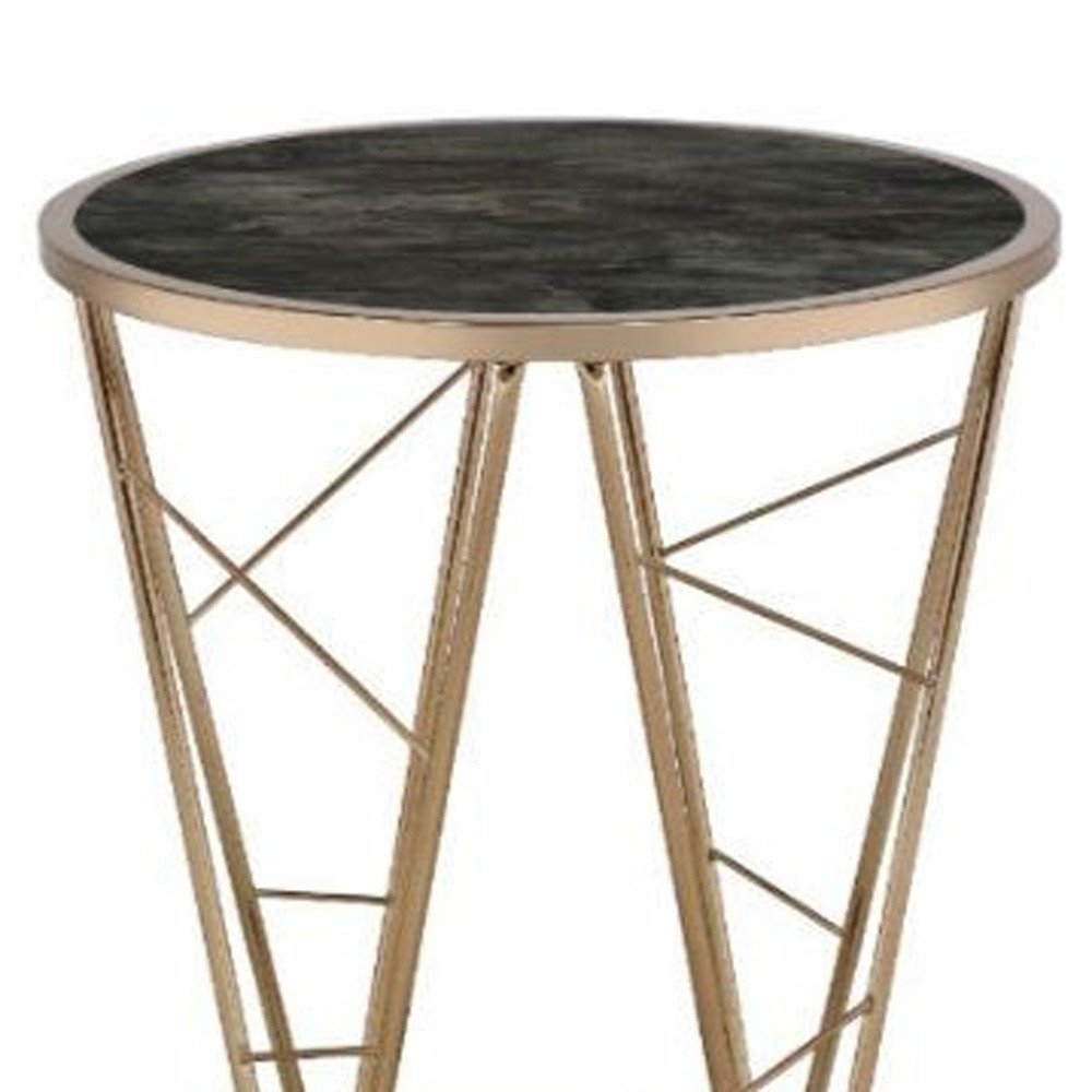 24" Champagne And Black Faux Marble Glass And Metal Round End Table HomeRoots