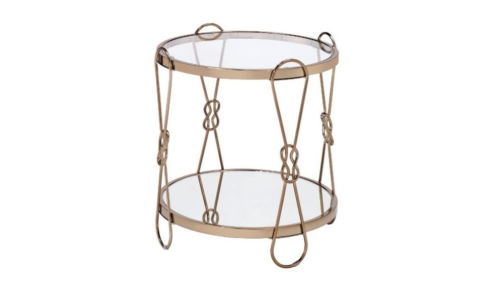 23" Gold Mirrored And Metal Round End Table With Shelf HomeRoots