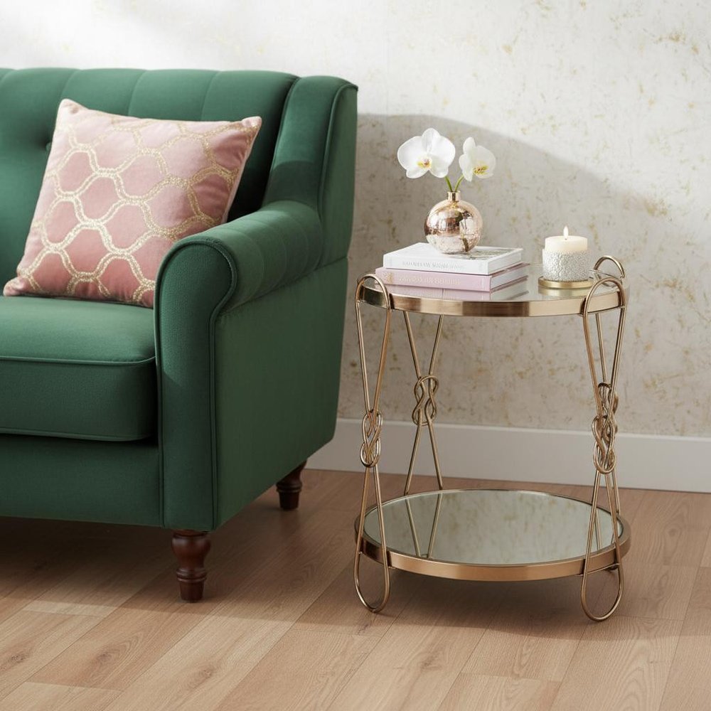 23" Gold Mirrored And Metal Round End Table With Shelf HomeRoots