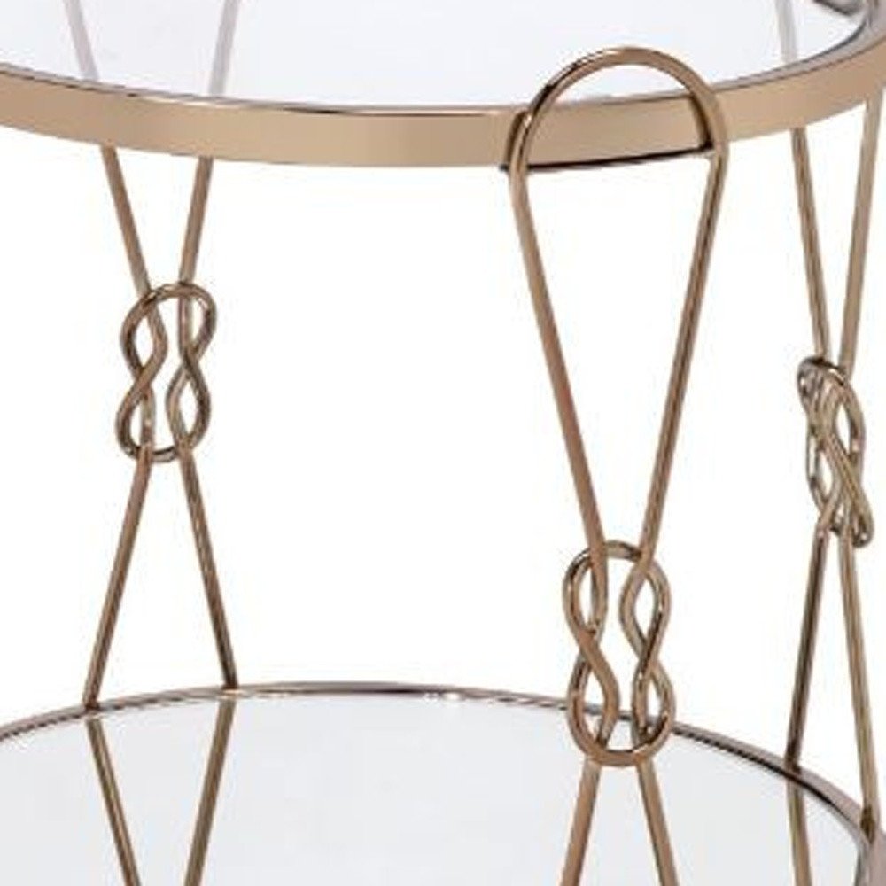 23" Gold Mirrored And Metal Round End Table With Shelf HomeRoots