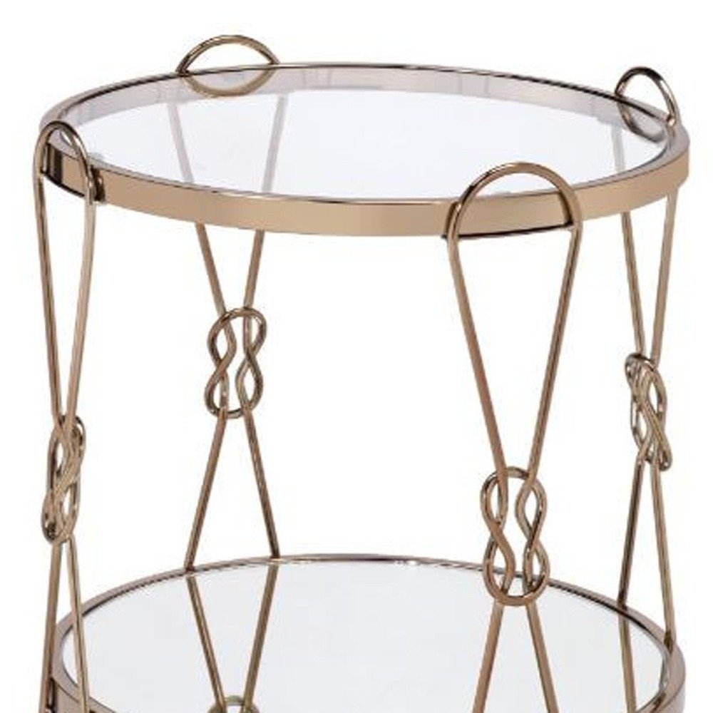 23" Gold Mirrored And Metal Round End Table With Shelf HomeRoots