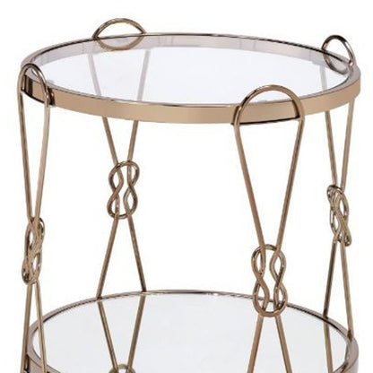 23" Gold Mirrored And Metal Round End Table With Shelf HomeRoots