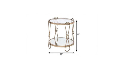 23" Gold Mirrored And Metal Round End Table With Shelf HomeRoots