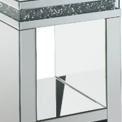 24" Silver Glass Square Mirrored End Table With Shelf