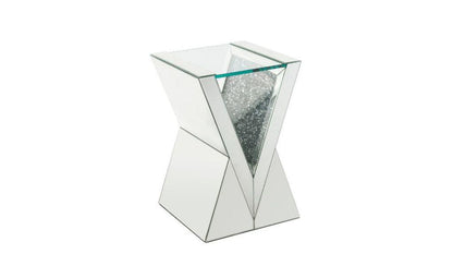 24" Silver And Clear Glass Square Mirrored End Table - FurniFindUSA