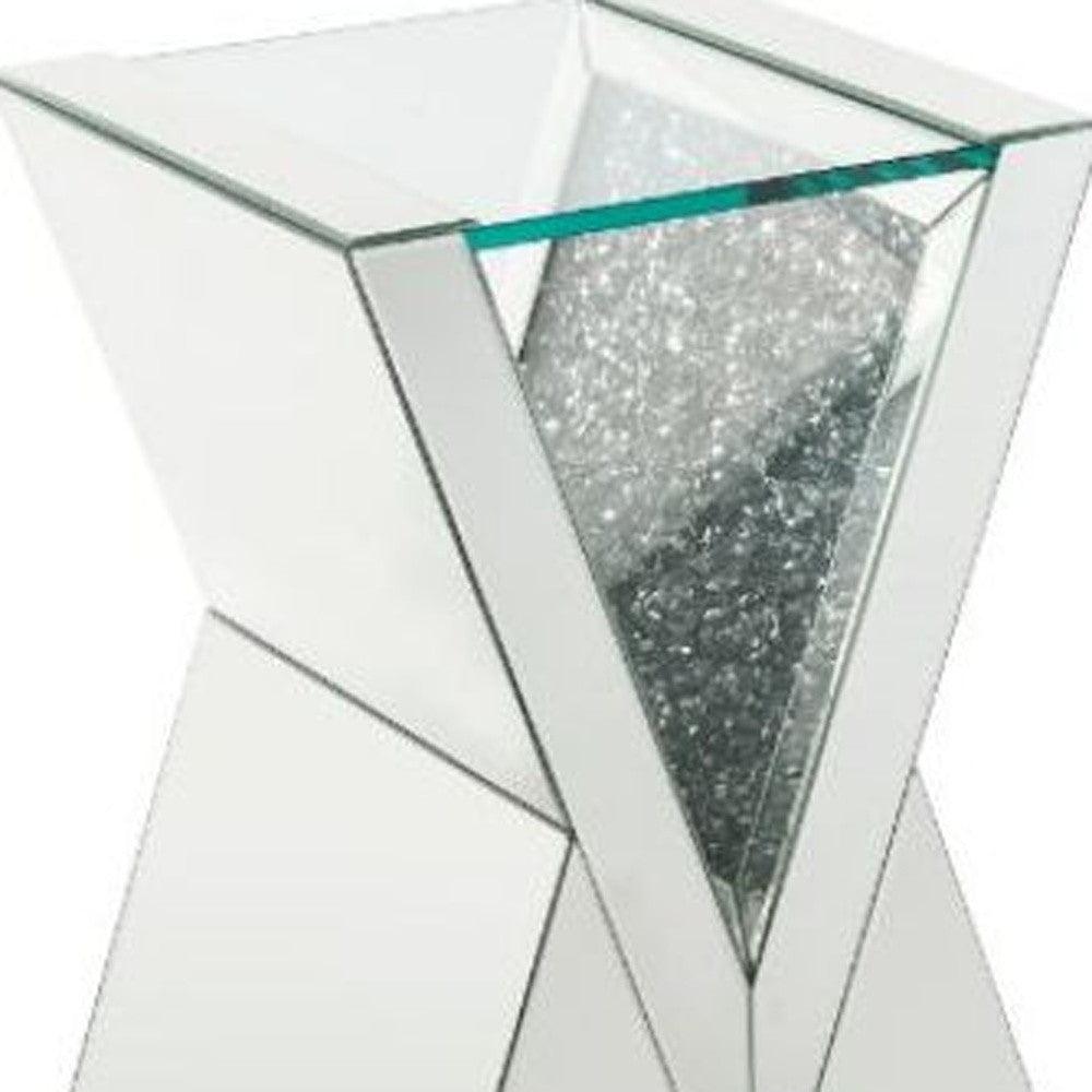 24" Silver And Clear Glass Square Mirrored End Table - FurniFindUSA