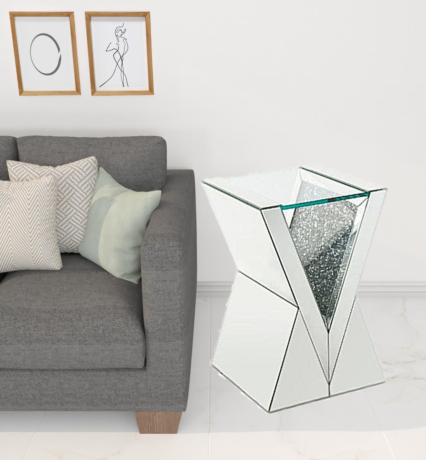 24" Silver And Clear Glass Square Mirrored End Table - FurniFindUSA