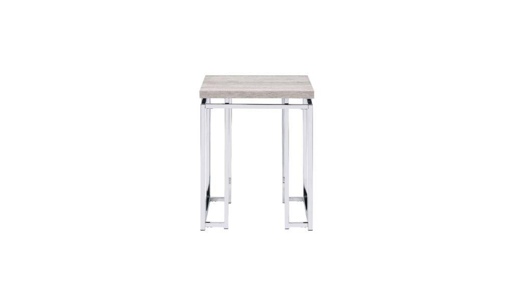 24" Chrome And Natural Oak Manufactured Wood And Metal Square End Table - FurniFindUSA
