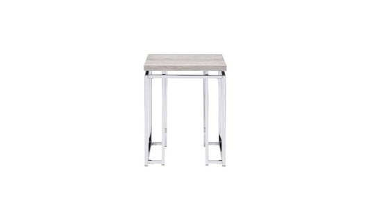 24" Chrome And Natural Oak Manufactured Wood And Metal Square End Table HomeRoots