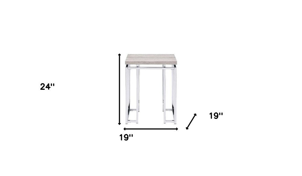 24" Chrome And Natural Oak Manufactured Wood And Metal Square End Table HomeRoots