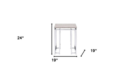 24" Chrome And Natural Oak Manufactured Wood And Metal Square End Table HomeRoots