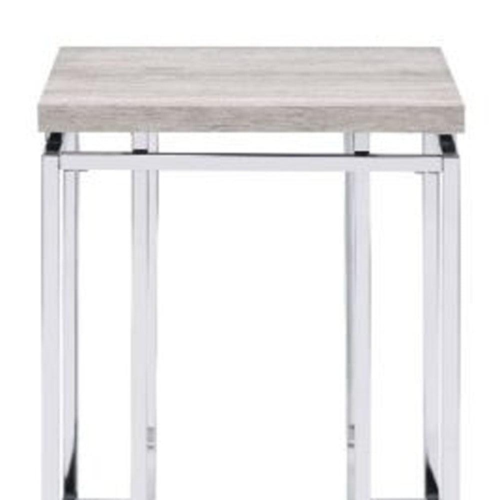 24" Chrome And Natural Oak Manufactured Wood And Metal Square End Table - FurniFindUSA