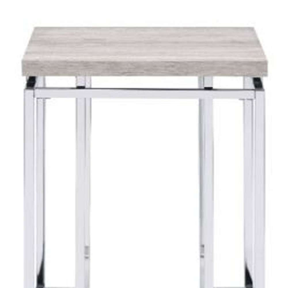 24" Chrome And Natural Oak Manufactured Wood And Metal Square End Table HomeRoots