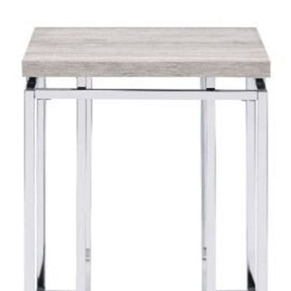 24" Chrome And Natural Oak Manufactured Wood And Metal Square End Table HomeRoots