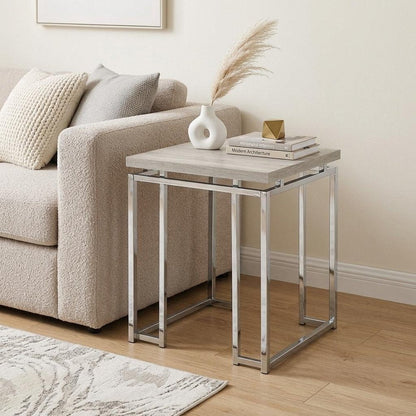 24" Chrome And Natural Oak Manufactured Wood And Metal Square End Table HomeRoots