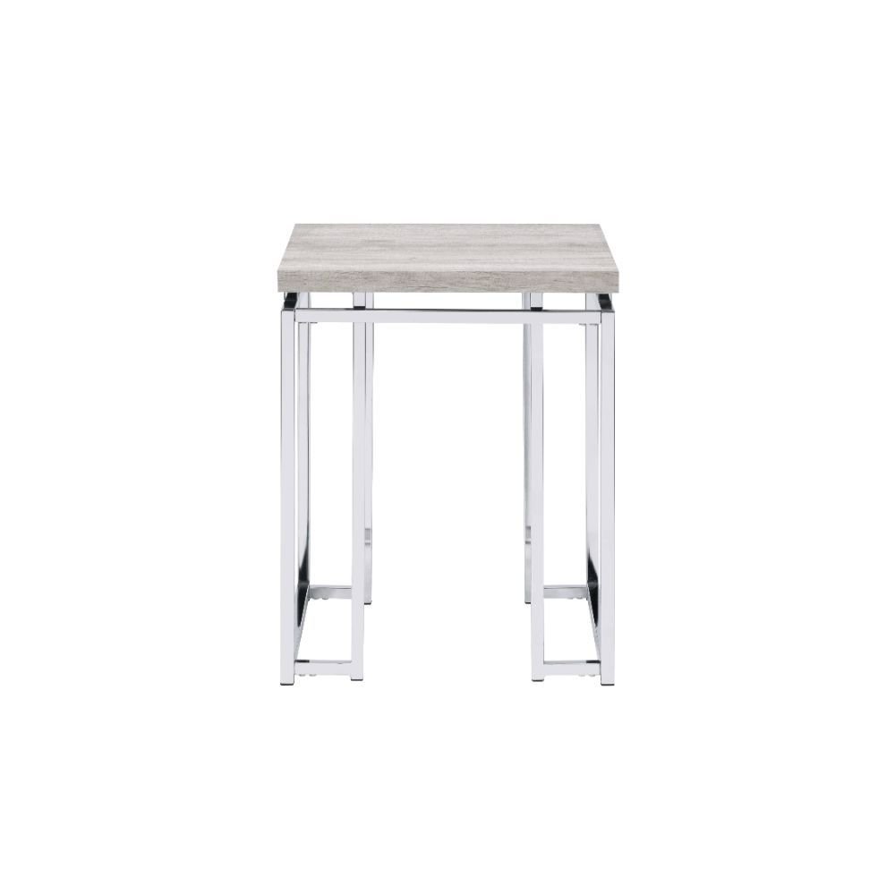 24" Chrome And Natural Oak Manufactured Wood And Metal Square End Table HomeRoots