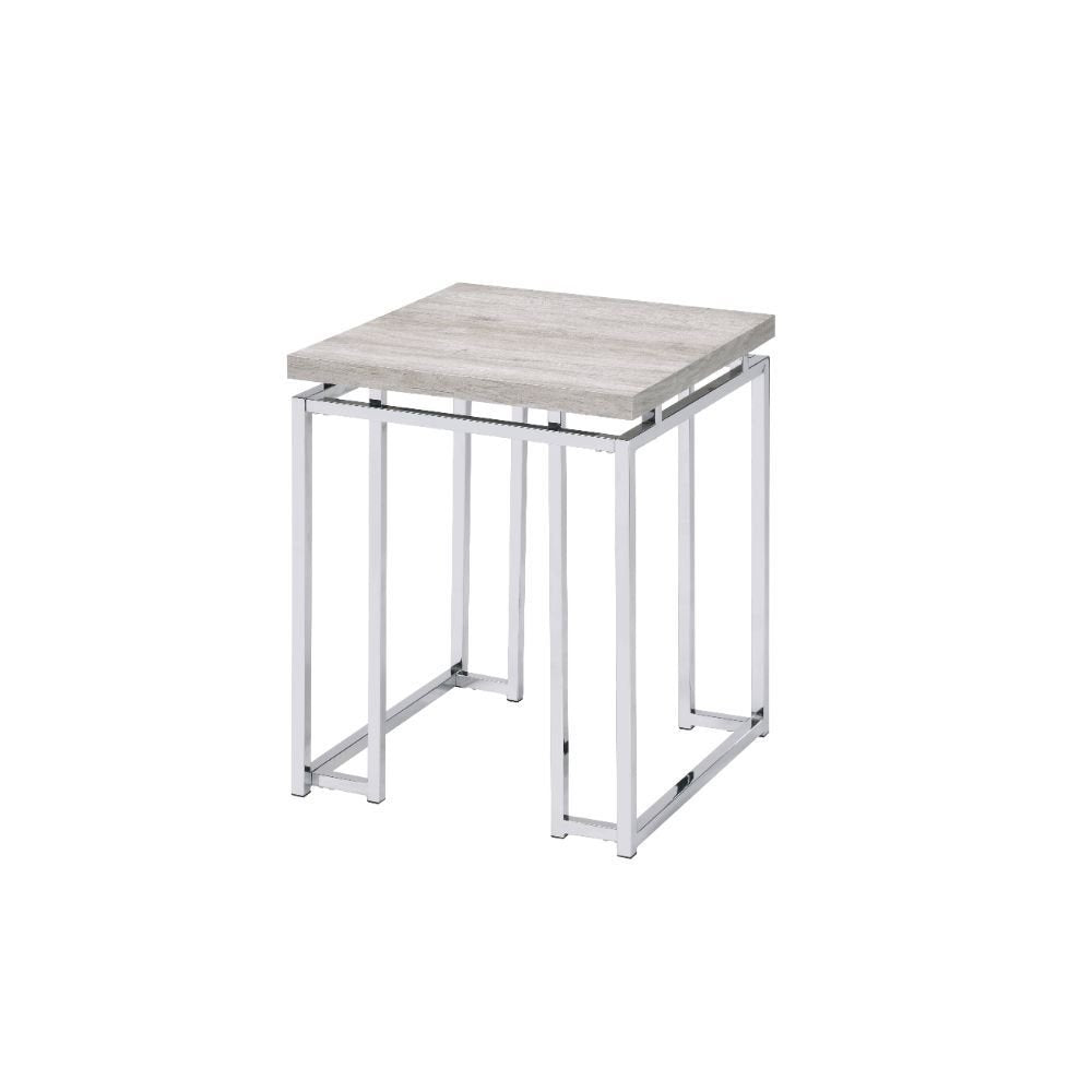 24" Chrome And Natural Oak Manufactured Wood And Metal Square End Table HomeRoots