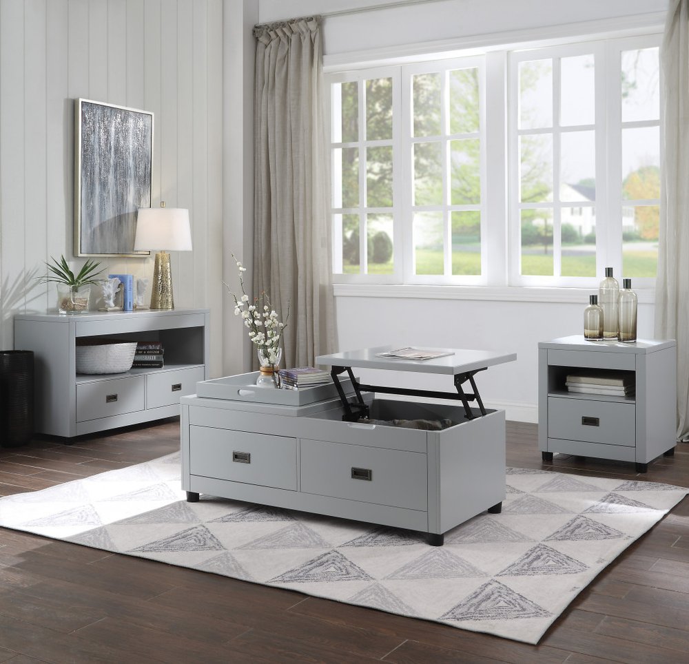 24" Dove Gray Square End Table With Drawer And Shelf HomeRoots