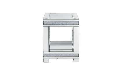 24" Clear Glass Square Mirrored End Table With Shelf - FurniFindUSA