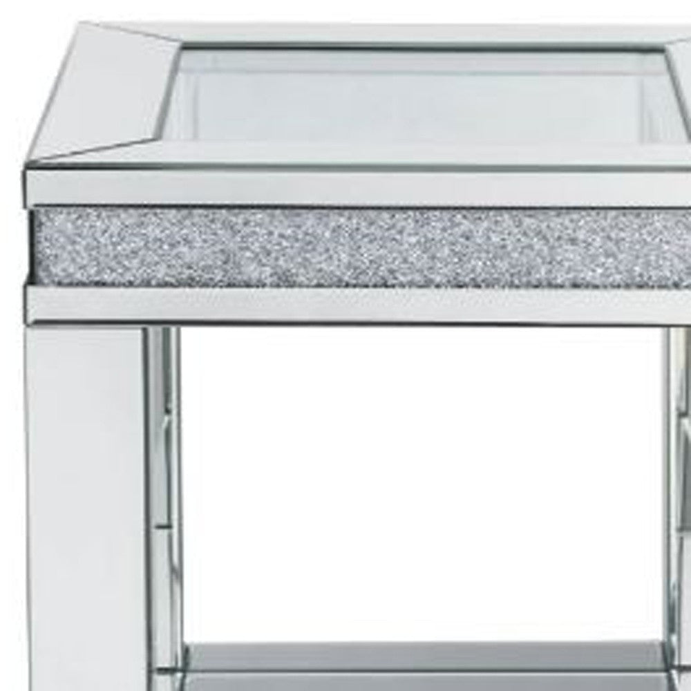 24" Clear Glass Square Mirrored End Table With Shelf - FurniFindUSA