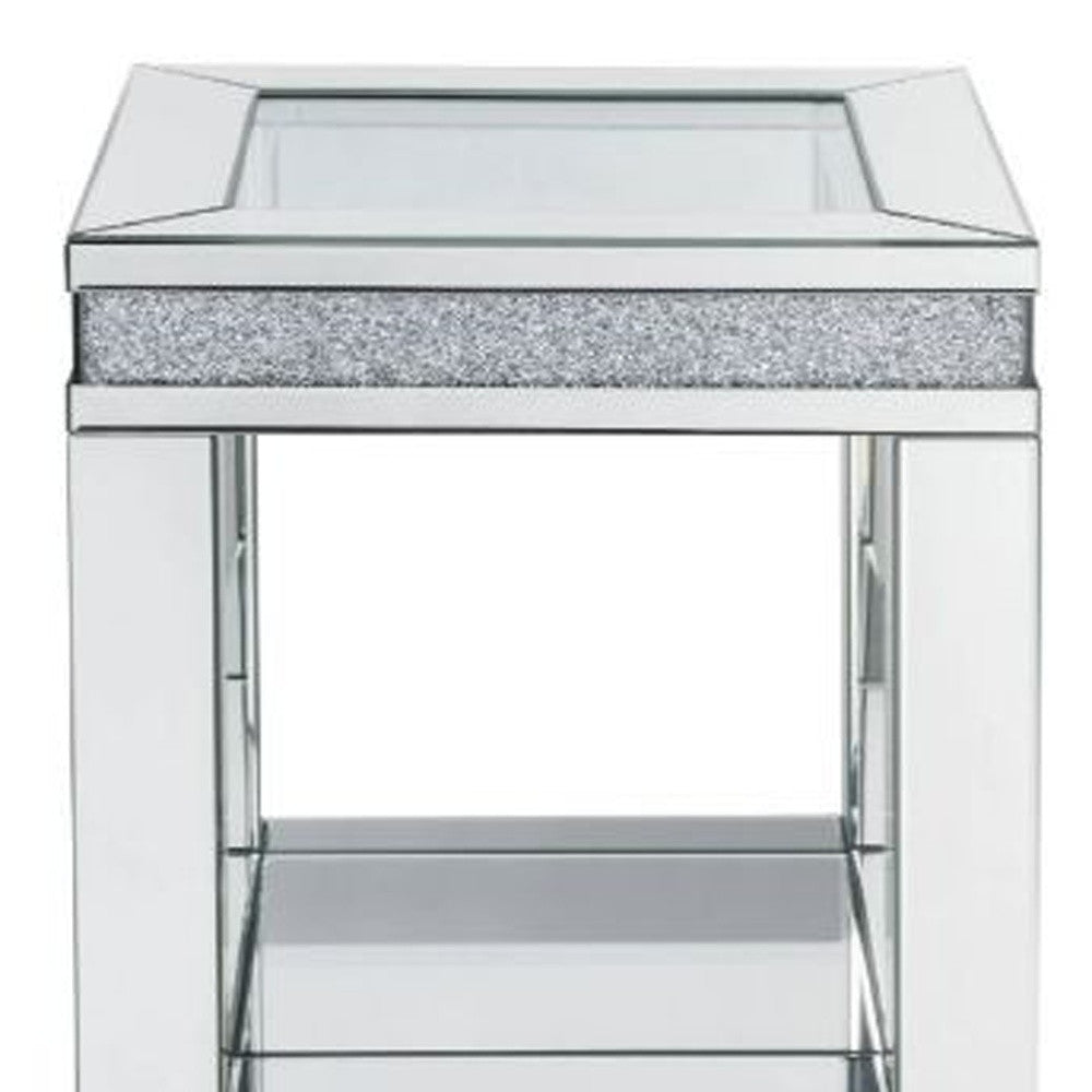 24" Clear Glass Square Mirrored End Table With Shelf - FurniFindUSA