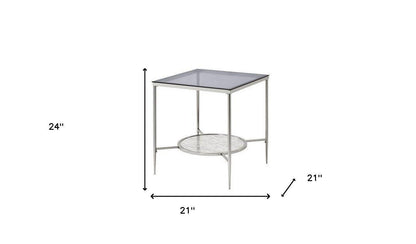 24" Chrome And Clear Glass And Metal Square End Table With Shelf - FurniFindUSA