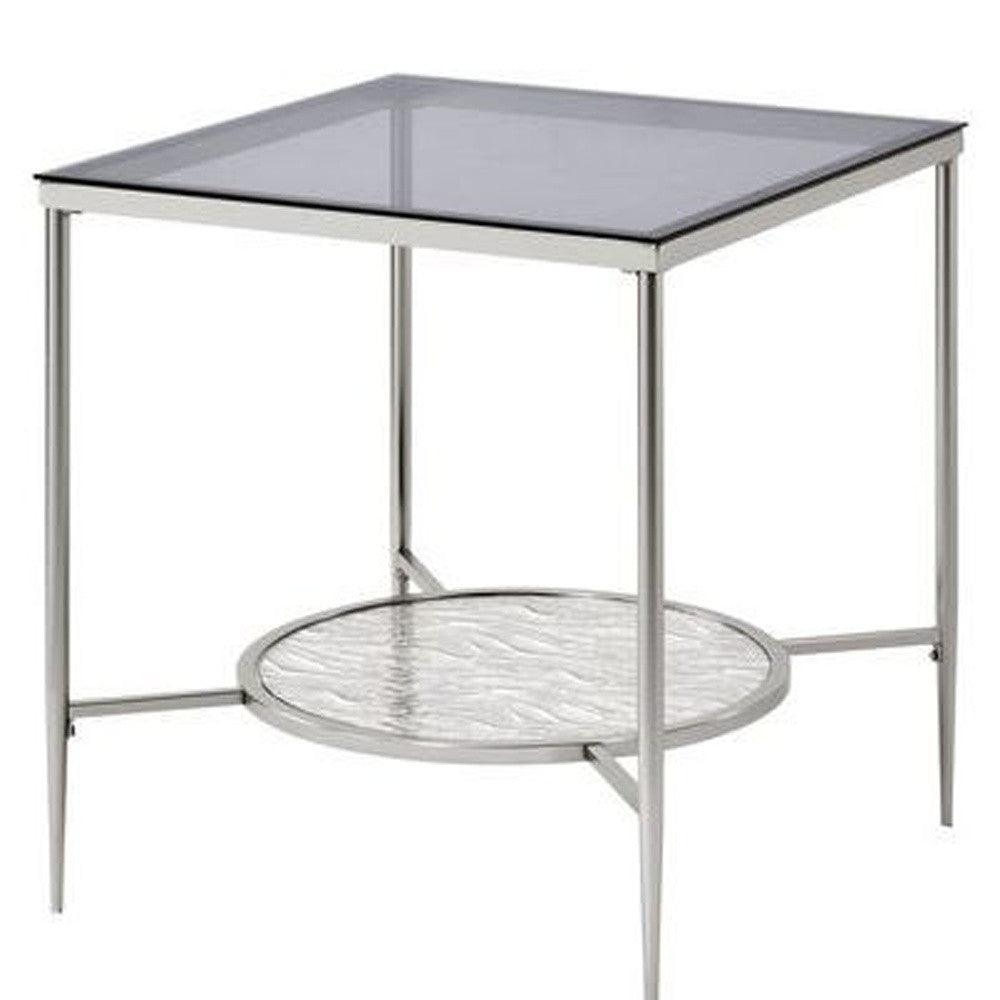 24" Chrome And Clear Glass And Metal Square End Table With Shelf - FurniFindUSA