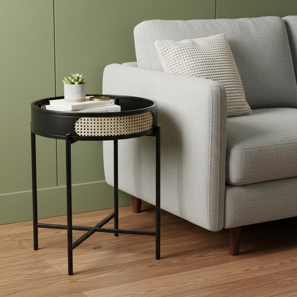 24" Black Melamine Veneer And Manufactured Wood Round End Table HomeRoots
