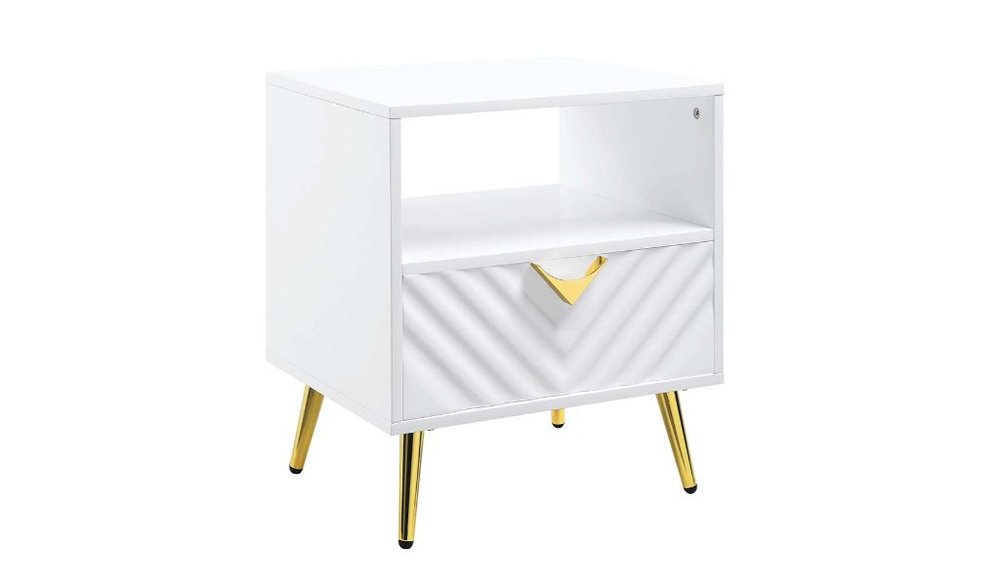 22" White Manufactured Wood And Metal Rectangular End Table With Drawer And Shelf HomeRoots