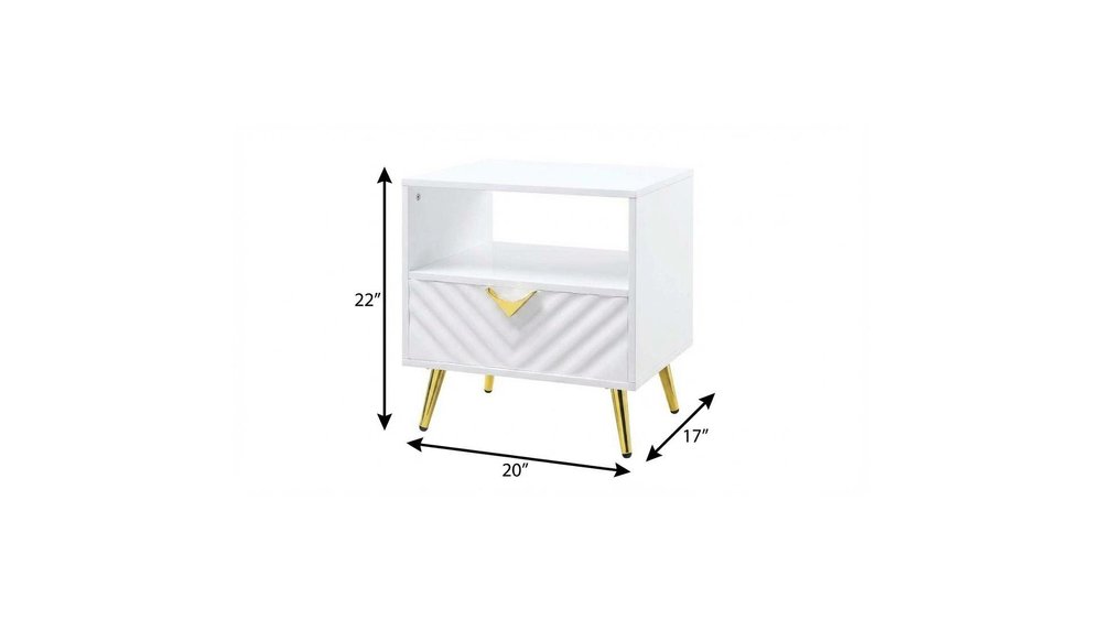 22" White Manufactured Wood And Metal Rectangular End Table With Drawer And Shelf HomeRoots
