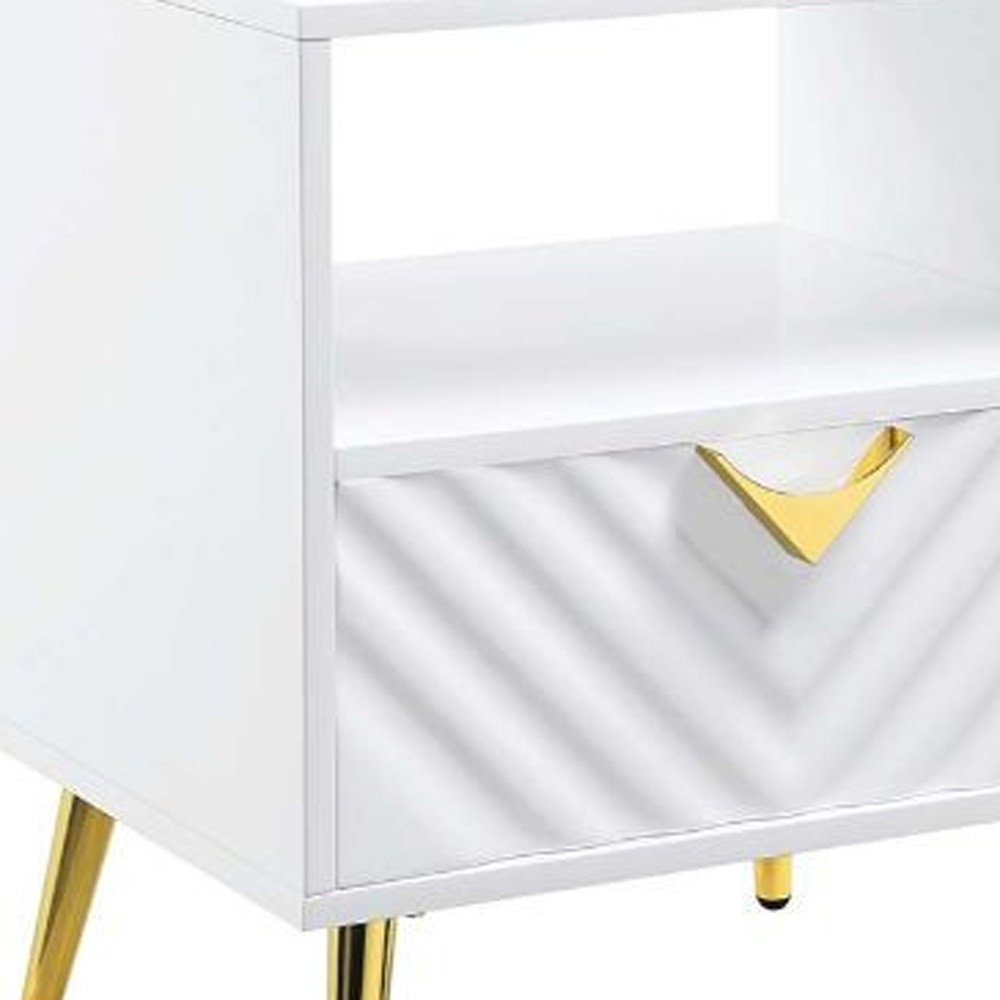22" White Manufactured Wood And Metal Rectangular End Table With Drawer And Shelf HomeRoots