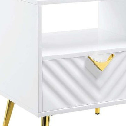 22" White Manufactured Wood And Metal Rectangular End Table With Drawer And Shelf HomeRoots