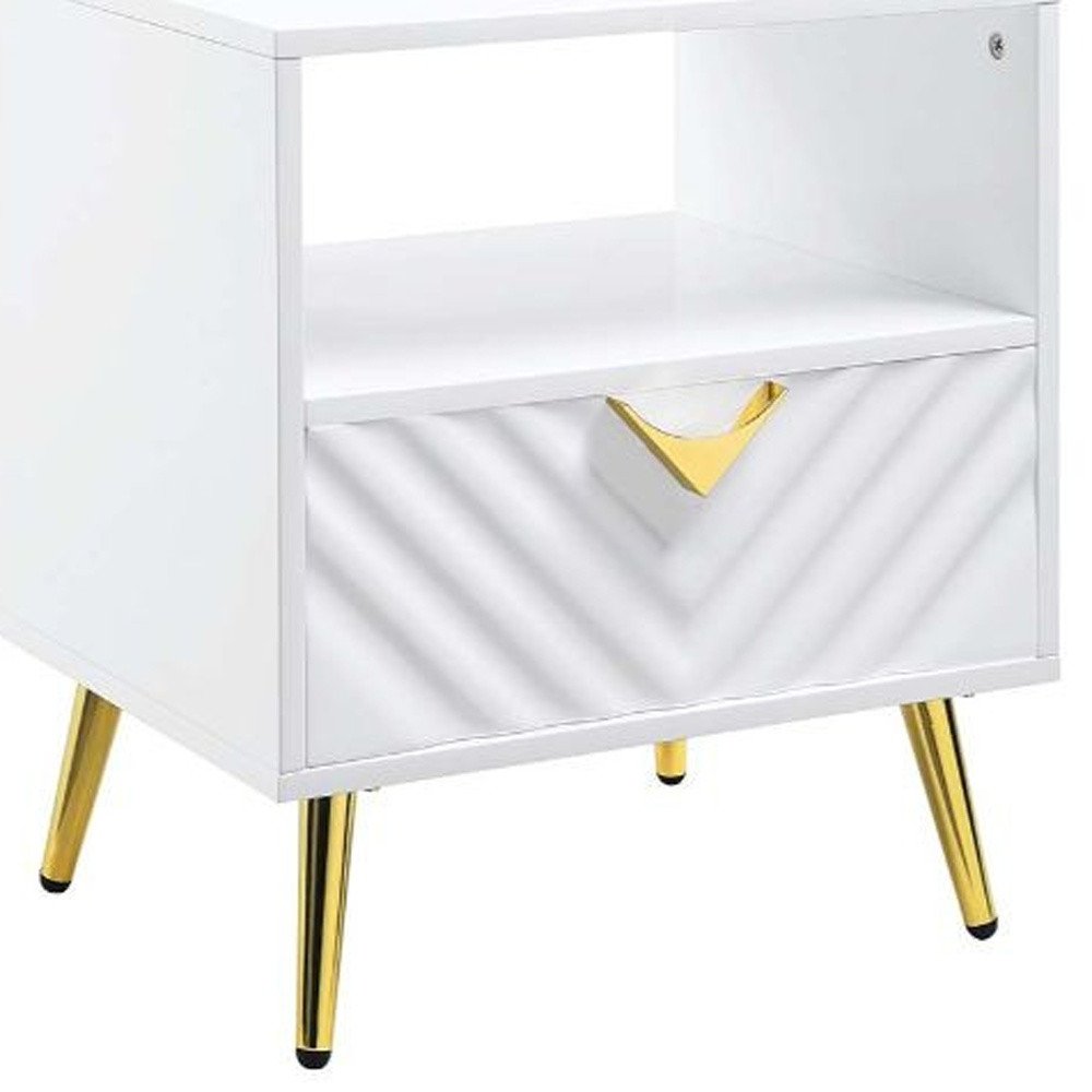 22" White Manufactured Wood And Metal Rectangular End Table With Drawer And Shelf HomeRoots