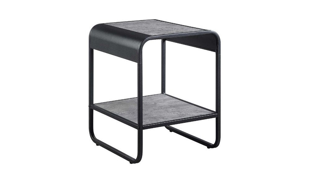 21" Black And Concrete Gray Manufactured Wood And Metal Rectangular End Table With Shelf HomeRoots