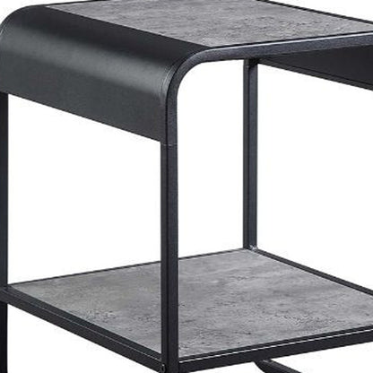 21" Black And Concrete Gray Manufactured Wood And Metal Rectangular End Table With Shelf