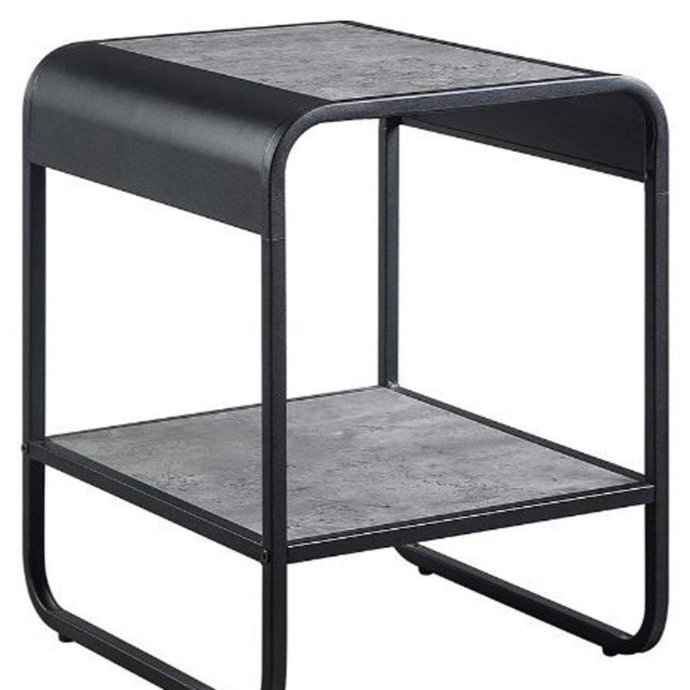 21" Black And Concrete Gray Manufactured Wood And Metal Rectangular End Table With Shelf HomeRoots