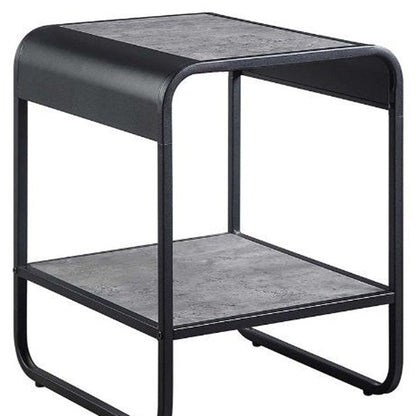 21" Black And Concrete Gray Manufactured Wood And Metal Rectangular End Table With Shelf HomeRoots