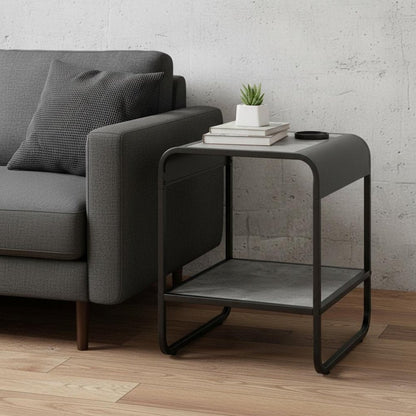 21" Black And Concrete Gray Manufactured Wood And Metal Rectangular End Table With Shelf HomeRoots