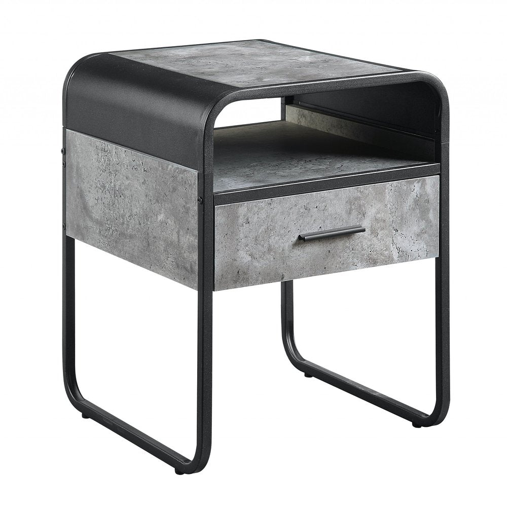 22" Black And Gray Wood And Metal Square End Table With Drawer And Shelf HomeRoots