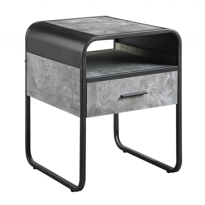 22" Black And Gray Wood And Metal Square End Table With Drawer And Shelf HomeRoots