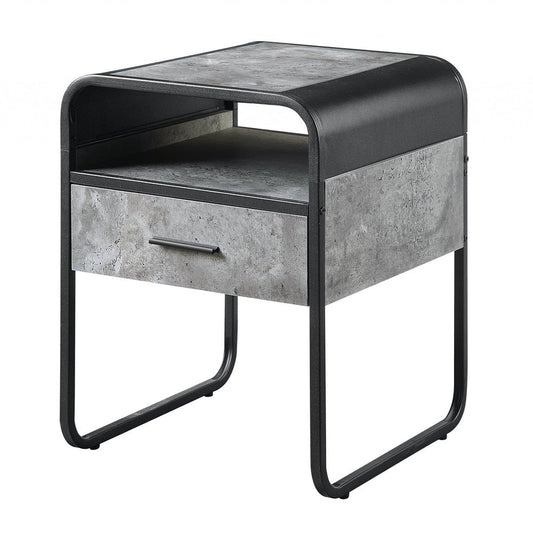 22" Black And Gray Wood And Metal Square End Table With Drawer And Shelf HomeRoots