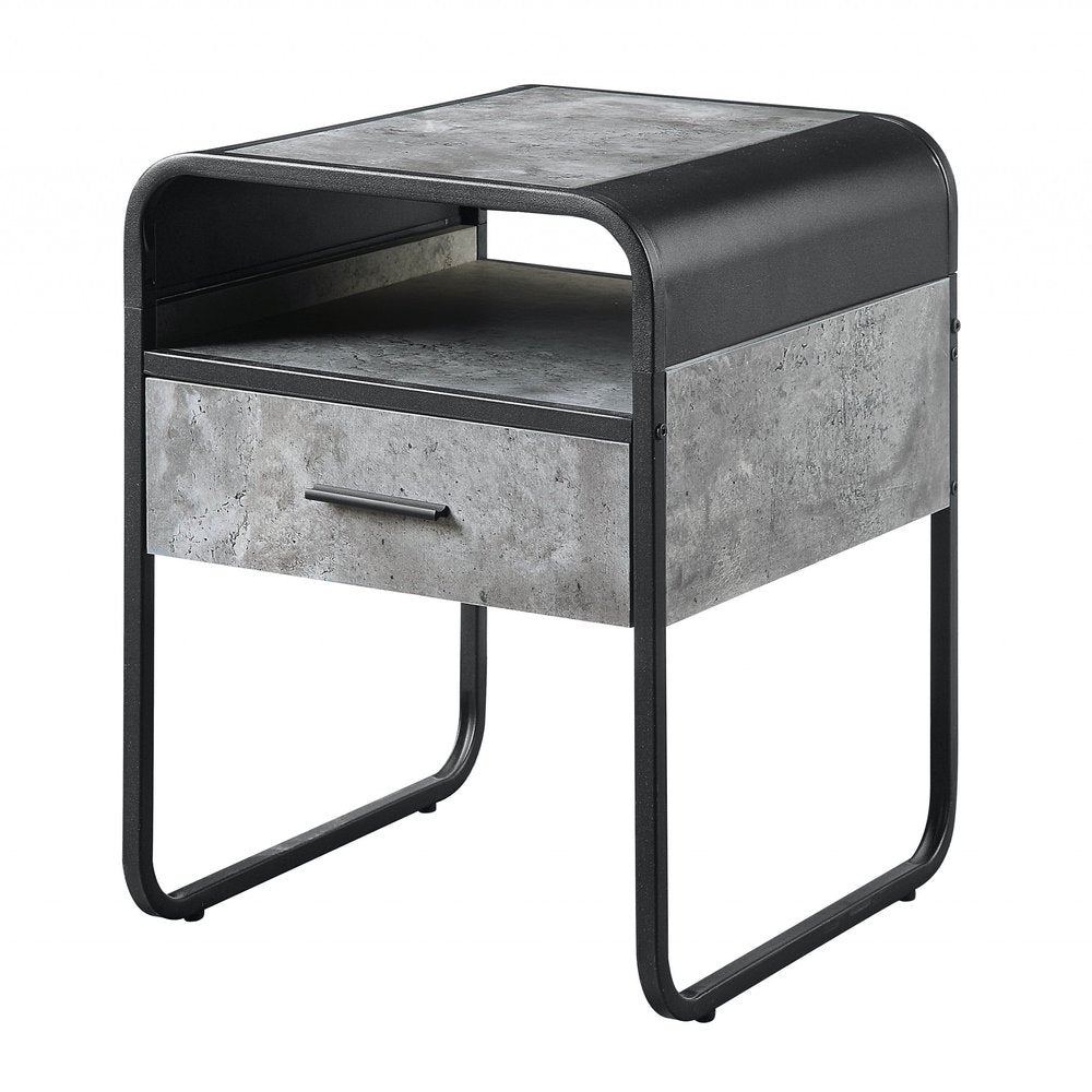 22" Black And Gray Wood And Metal Square End Table With Drawer And Shelf HomeRoots