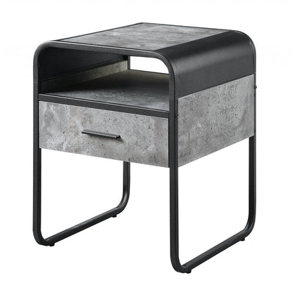 22" Black And Gray Wood And Metal Square End Table With Drawer And Shelf HomeRoots