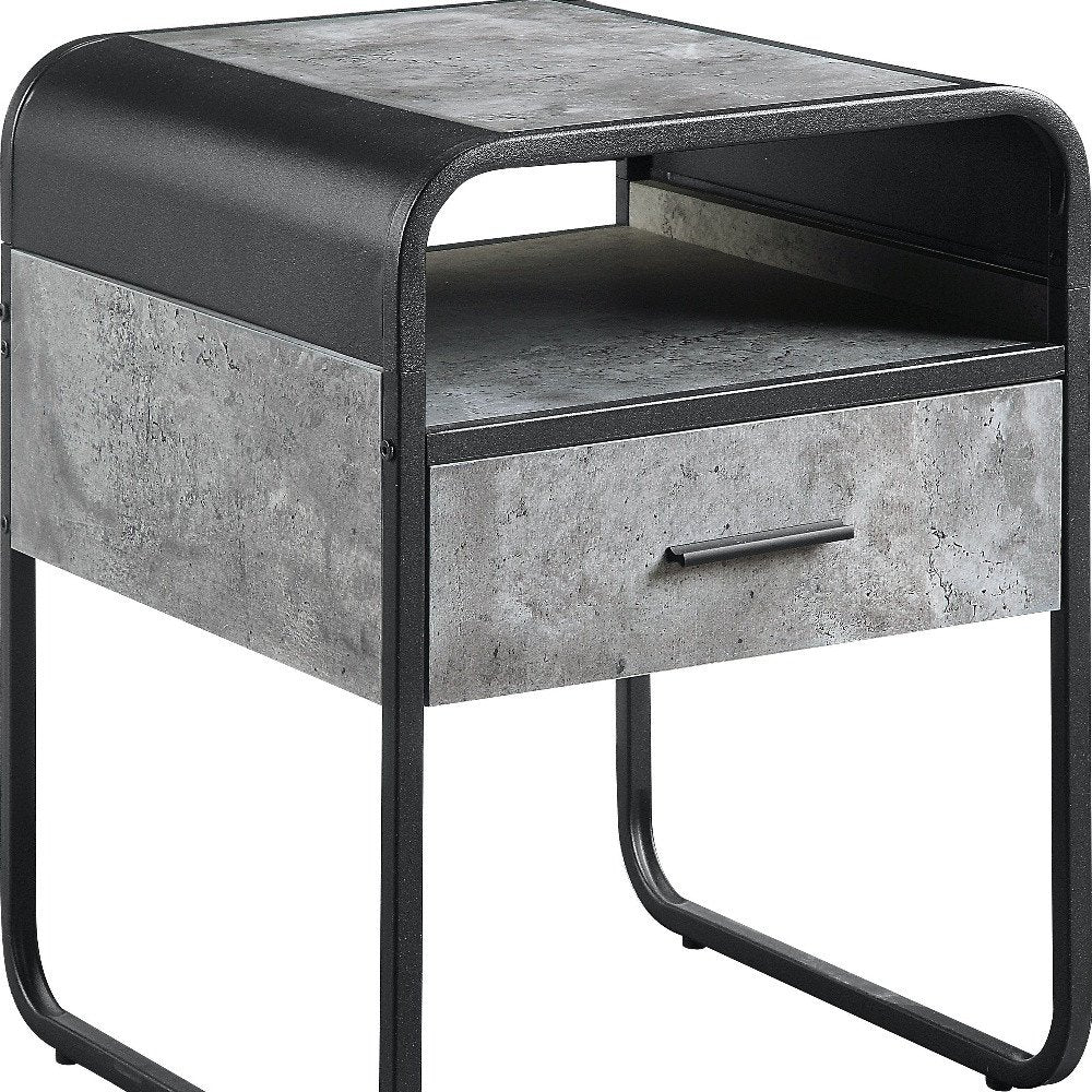 22" Black And Gray Wood And Metal Square End Table With Drawer And Shelf HomeRoots