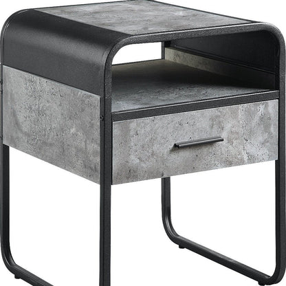 22" Black And Gray Wood And Metal Square End Table With Drawer And Shelf HomeRoots