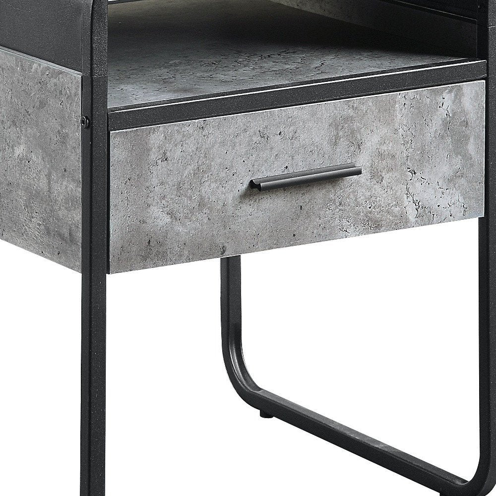 22" Black And Gray Wood And Metal Square End Table With Drawer And Shelf HomeRoots