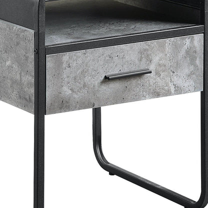 22" Black And Gray Wood And Metal Square End Table With Drawer And Shelf HomeRoots