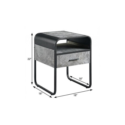 22" Black And Gray Wood And Metal Square End Table With Drawer And Shelf HomeRoots