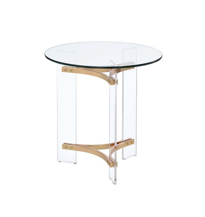 24" Gold And Clear Glass And Metal Round End Table HomeRoots